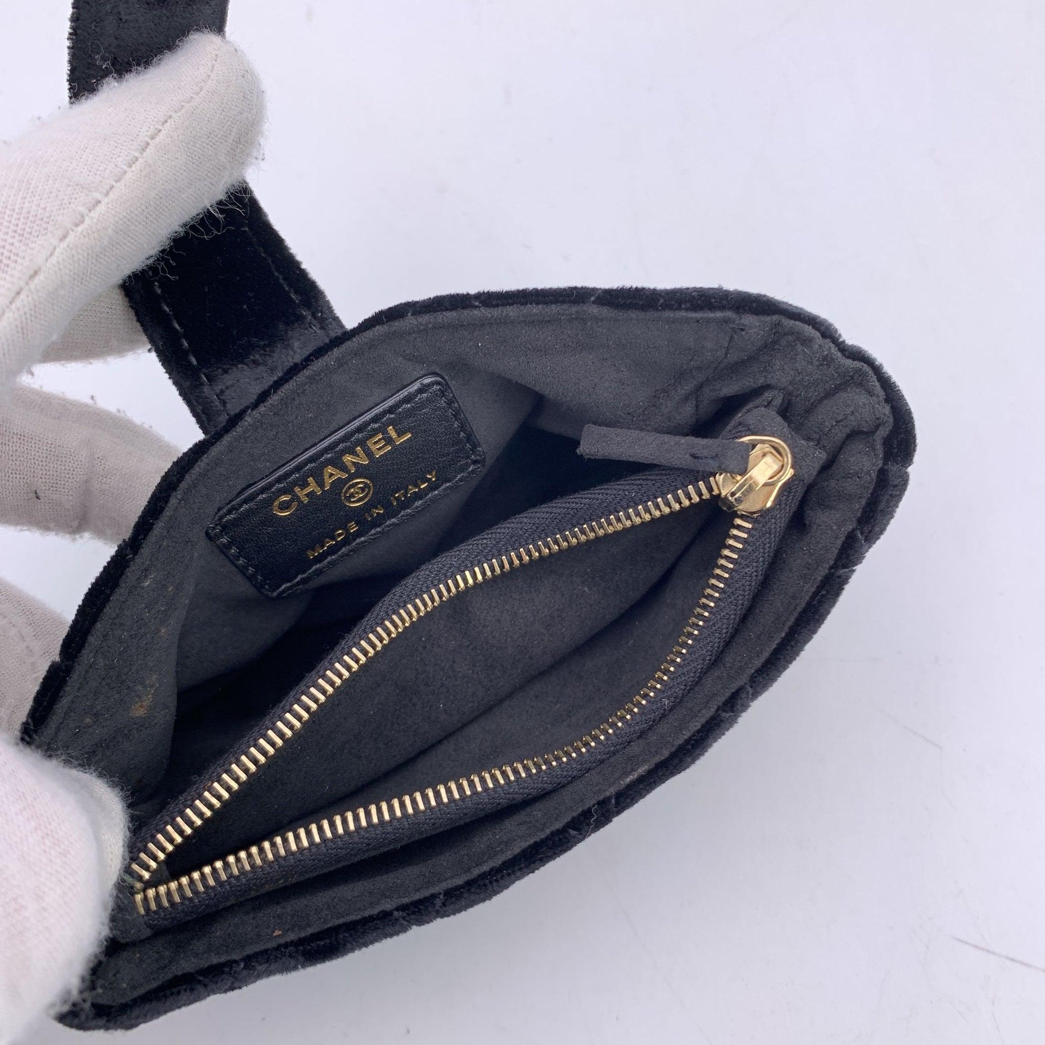 Women's Chanel Black Velvet Quilted Mini Zip Pouch Bag For Sale
