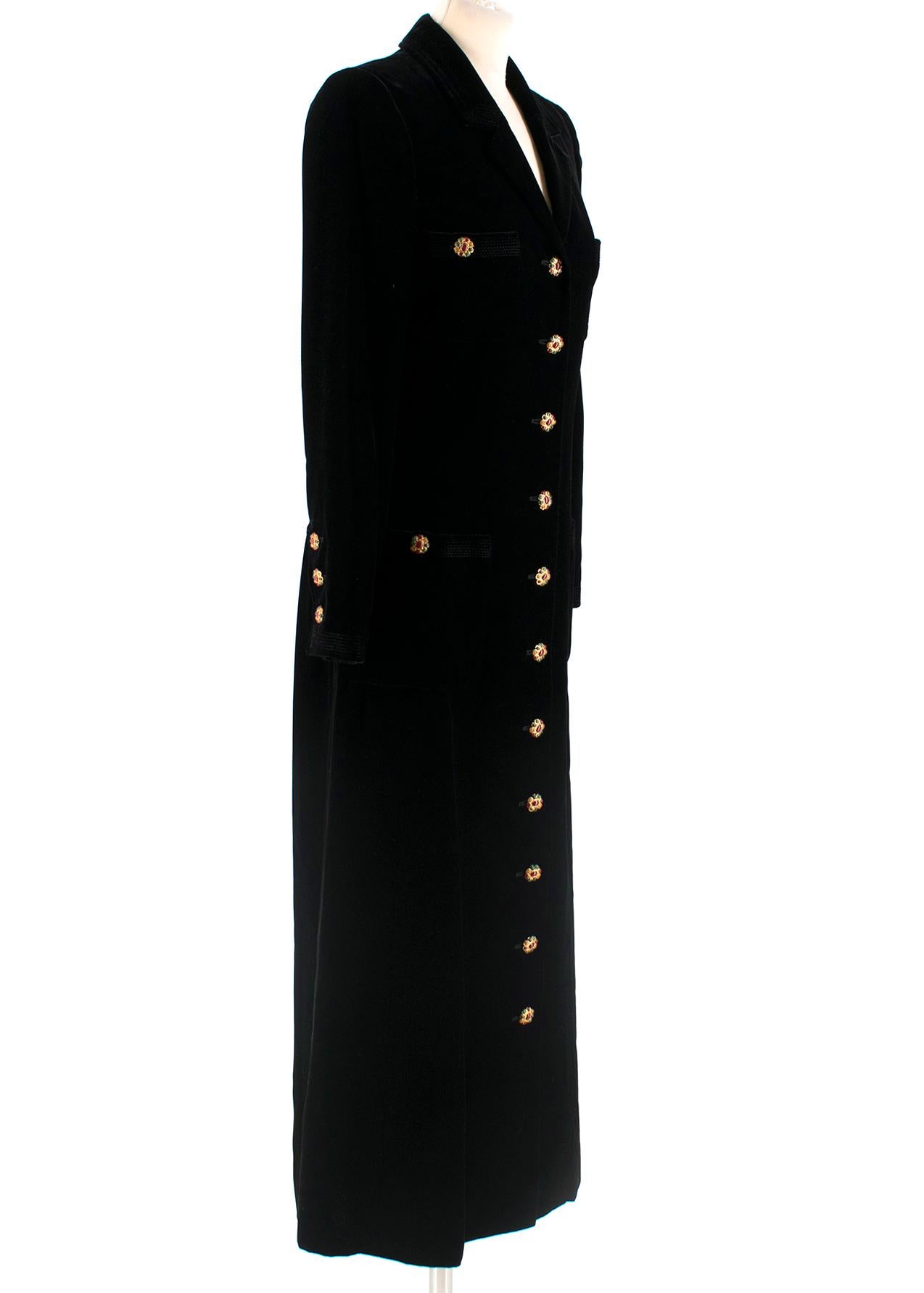 Chanel Black Velvet Runway Longline Coat W/ Jewelled Buttons SIZE S In Excellent Condition In London, GB