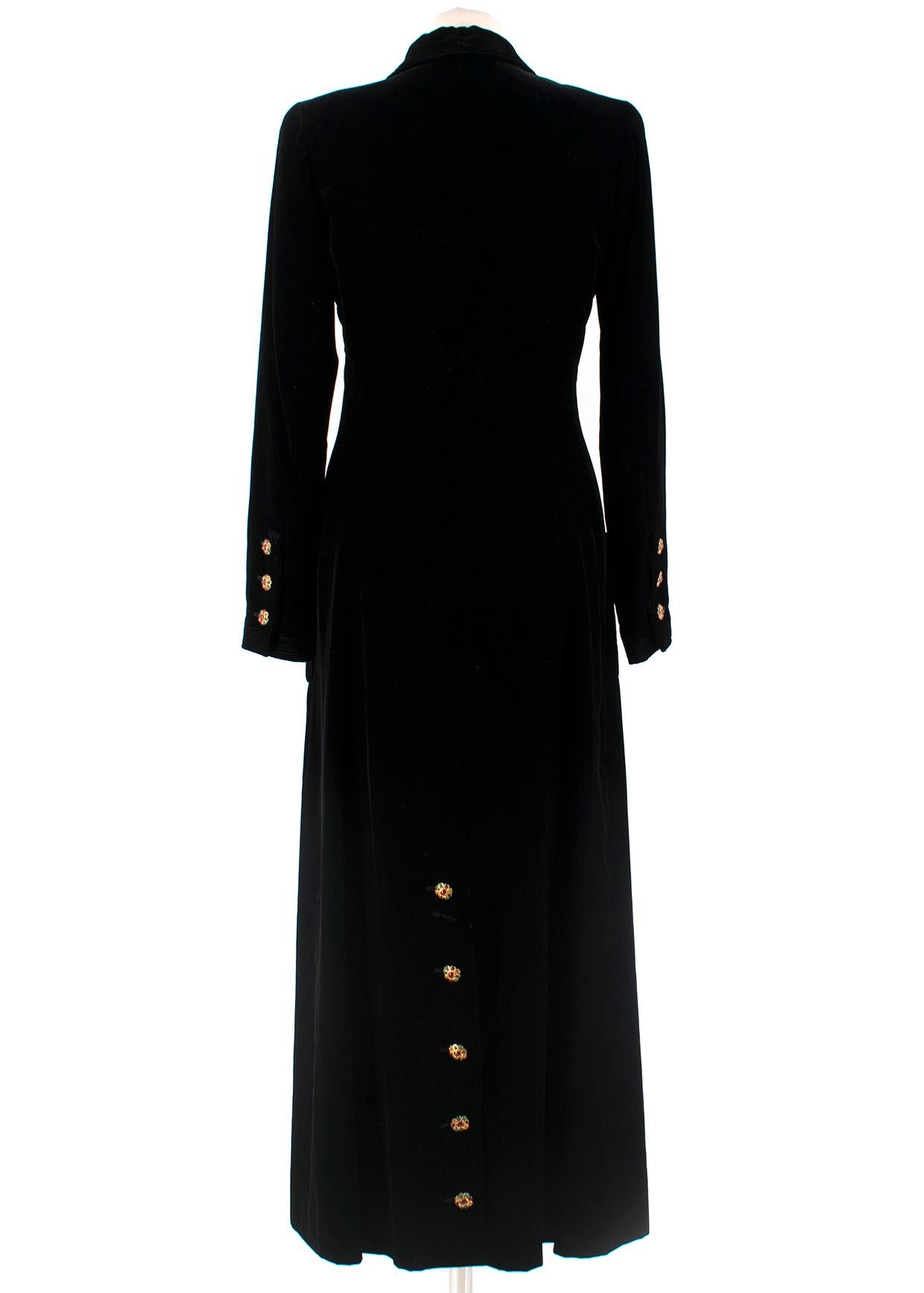 Women's or Men's Chanel Black Velvet Runway Longline Coat W/ Jewelled Buttons SIZE S
