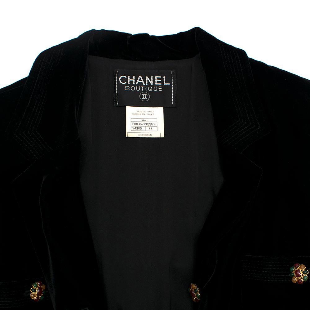 Chanel Black Velvet Runway Longline Coat W/ Jewelled Buttons SIZE S 2
