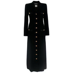 Chanel Black Velvet Runway Longline Coat W/ Jewelled Buttons SIZE S