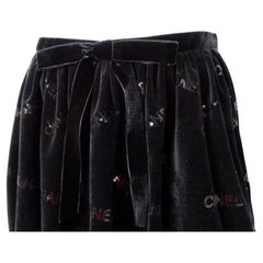 Chanel Black Velvet Sequin Logo Mini Skirt 2022