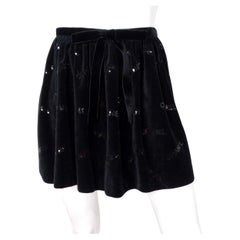 Chanel Black Velvet Sequin Logo Mini Skirt 2022