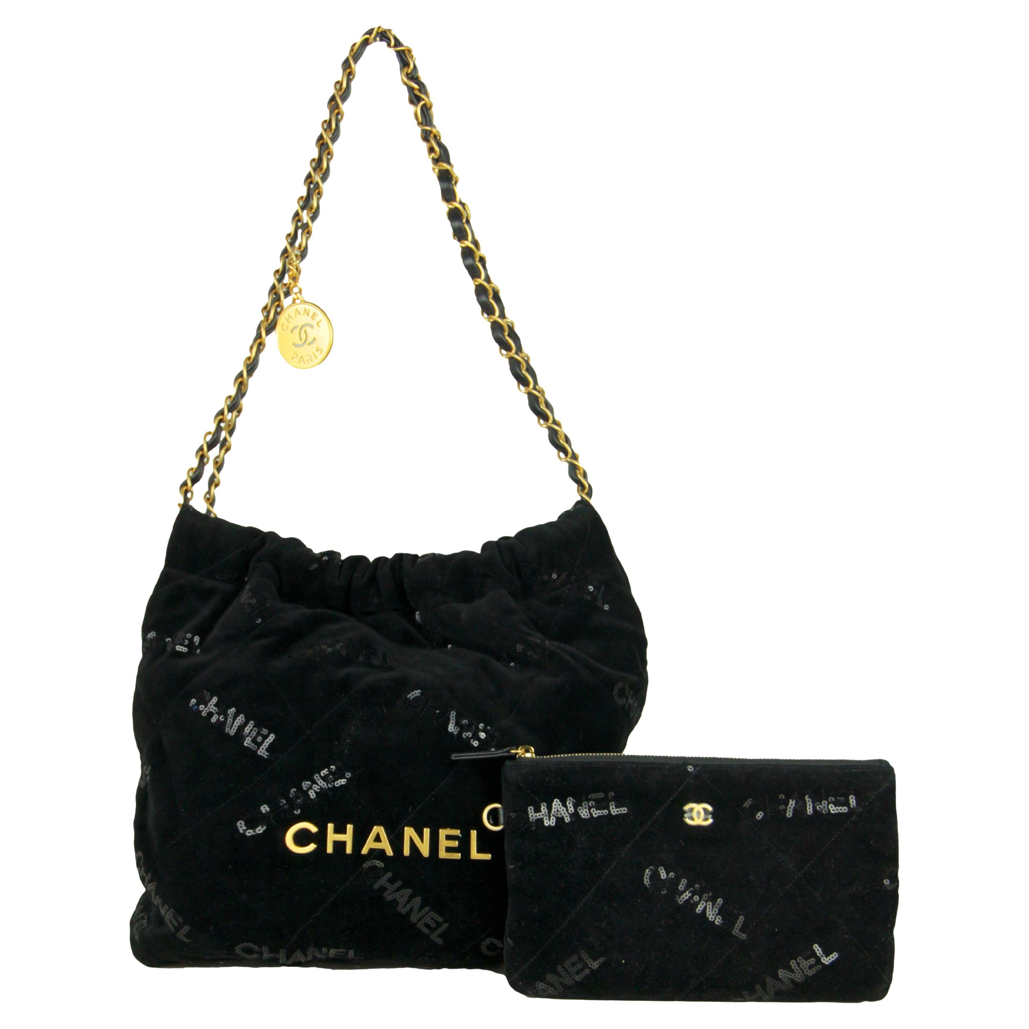 Chanel Black Velvet Sequins Chanel 22 Tote Bag