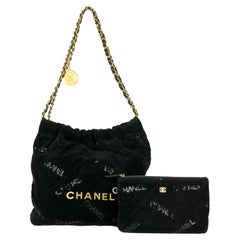 Chanel Black Velvet Sequins Chanel 22 Tote Bag