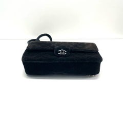 Chanel Black Velvet Shoulder Flap Backpack Vintage Silver HW, 1996