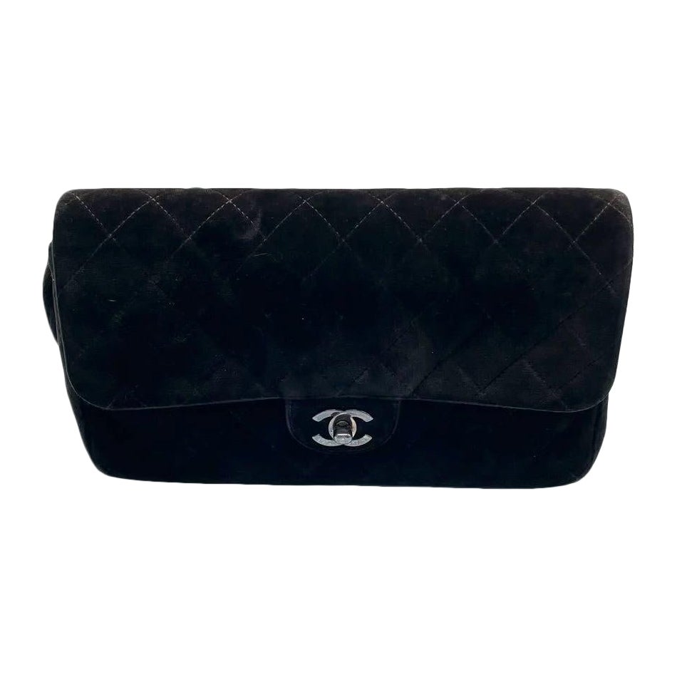 Chanel Black Velvet Shoulder Flap Backpack Vintage Silver HW, 1996