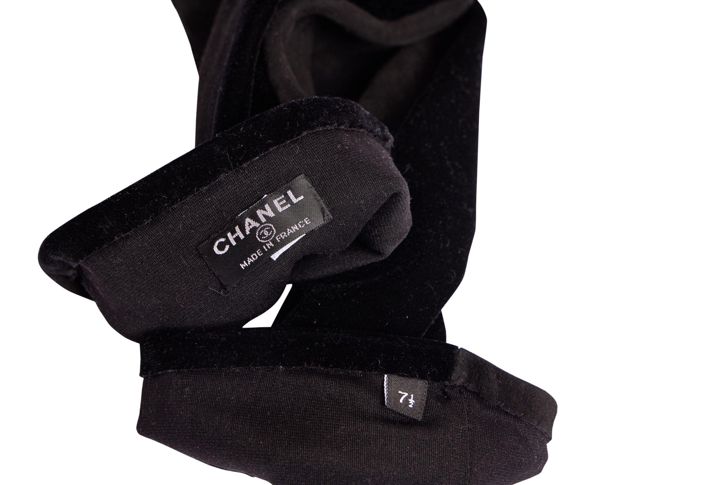 Women's Chanel Black Velvet Suede Long Gloves