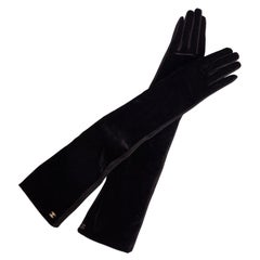 Chanel Black Velvet Suede Long Gloves
