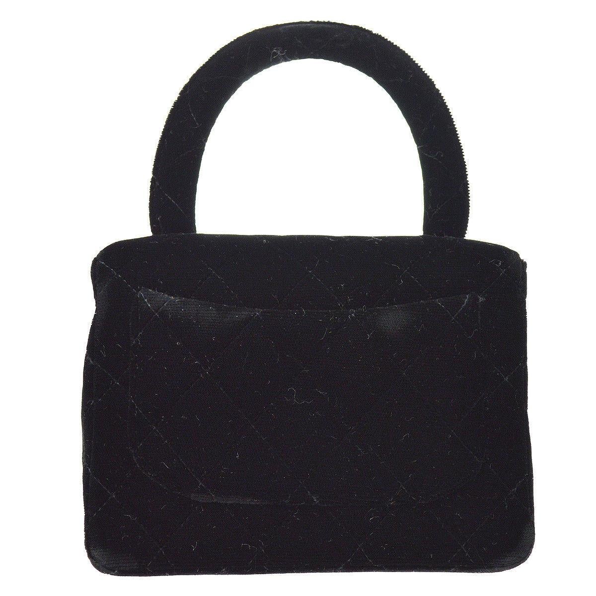Women's Chanel Black Velvet Top Handle Satchel Kelly Style Mini Party Evening Bag