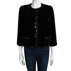 Chanel Black Velvet Trim Embellished Boucle Jacket XXL