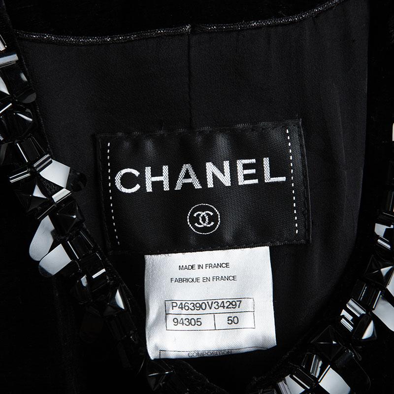 Women's Chanel Black Velvet Trim Embellished Boucle Jacket XXL