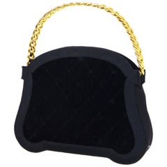 Chanel 1988 Velours noir Vintage Kelly Top Handle Minaudière Clutch Bag