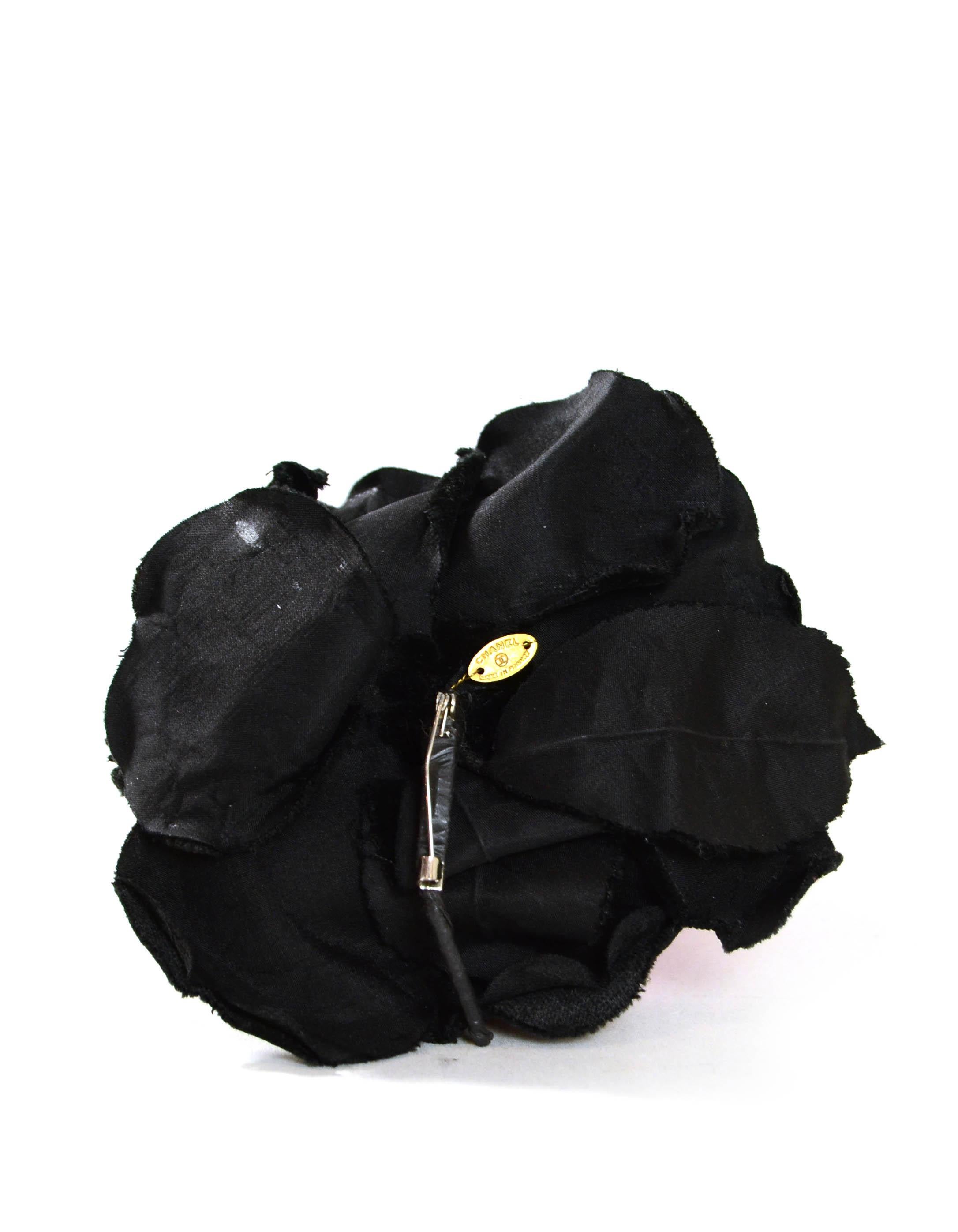 Chanel Black Velvet XL Camellia Brooch In Excellent Condition In New York, NY