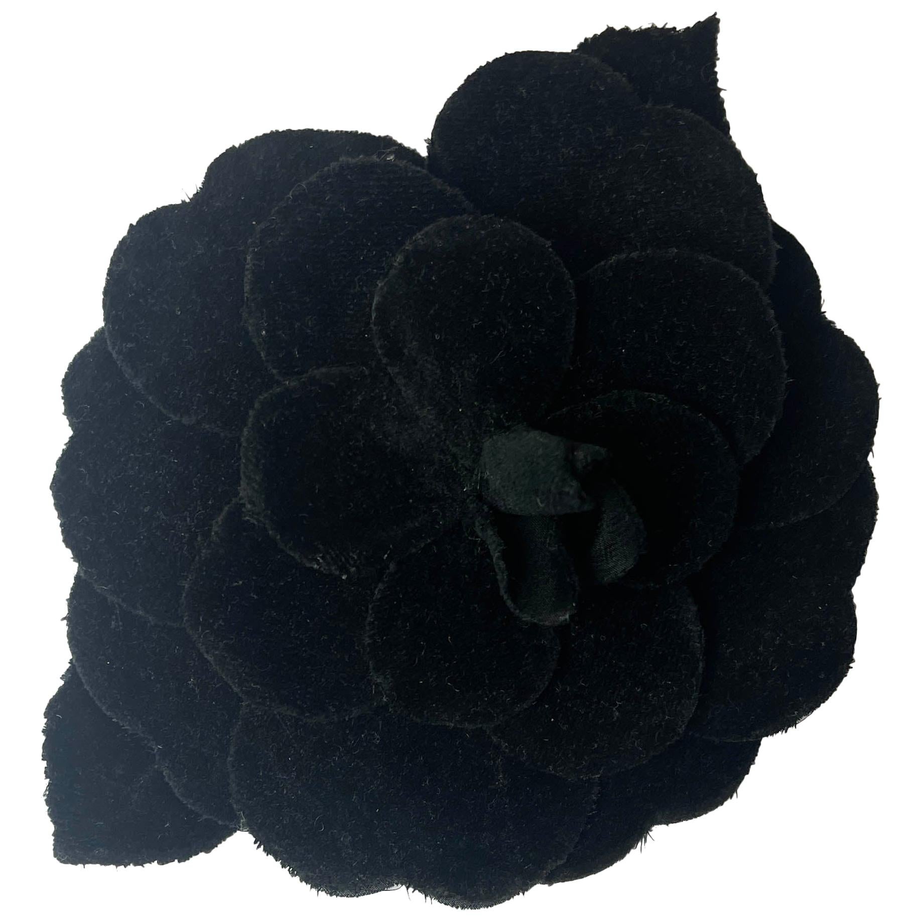 Chanel Black Velvet XL Camellia Brooch