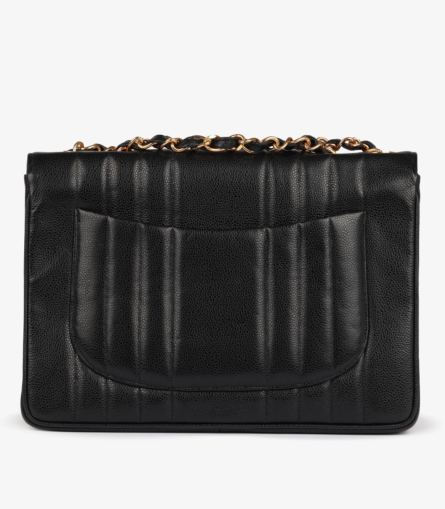 De las mujeres Chanel Negro Vertical Acolchado Piel Caviar Vintage Jumbo XL Bolso Solapa Clásico en venta