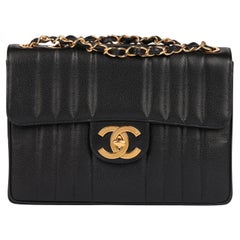 Chanel Black Vertical Quilted Caviar Leather Vintage Jumbo XL Classic Flap Bag