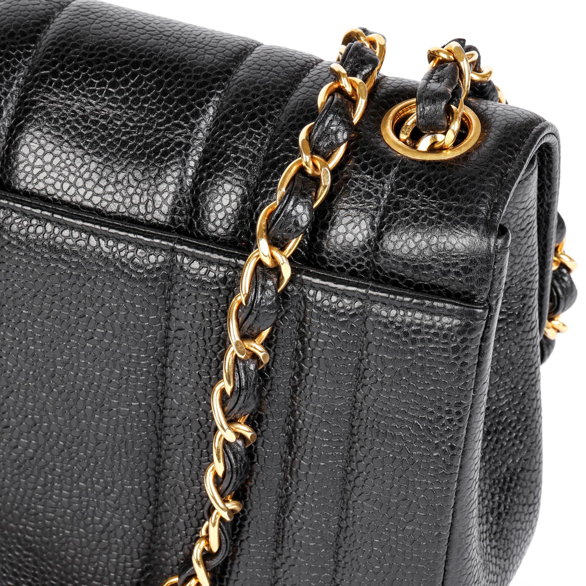CHANEL Black Vertical Quilted Caviar Leather Vintage Square Mini Flap Bag 4