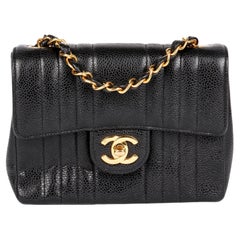 CHANEL Black Vertical Quilted Caviar Leather Vintage Square Mini Flap Bag