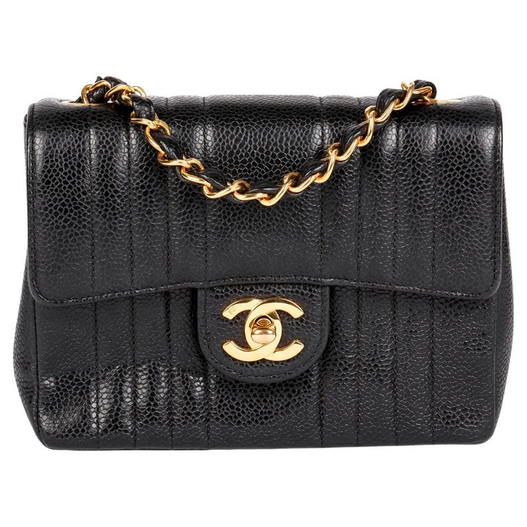 CHANEL Black Vertical Quilted Caviar Leather Vintage Square Mini Flap ...