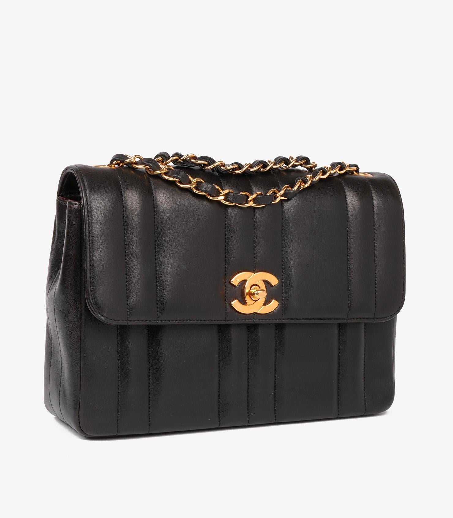 Chanel Black Vertical Quilted Lambskin Leather Small Classic Single Flap Bag In Excellent Condition For Sale In Bishop's Stortford, Hertfordshire