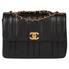 Retro Chanel Black Vertical Quilted Lambskin Leather Small Classic Single Flap Bag