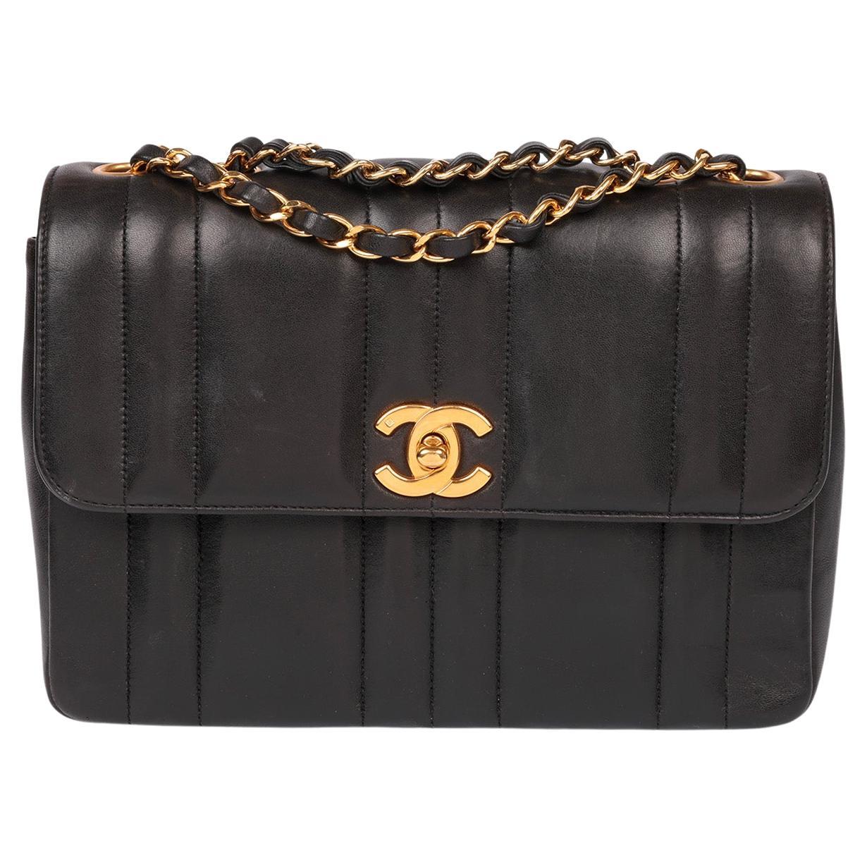 Chanel Black Vertical Quilted Lambskin Leather Small Classic Single Flap Bag For Sale