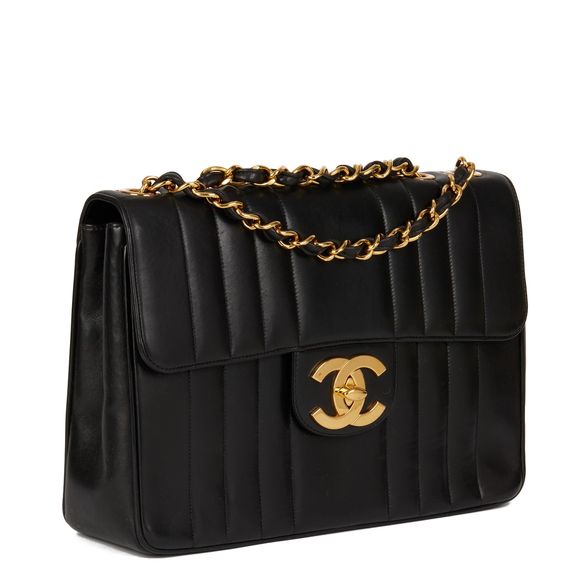 CHANEL
Black Vertical Quilted Lambskin Vintage Jumbo XL Classic Single Flap Bag

Xupes Reference: HB4521
Serial Number: 3539698
Age (Circa): 1996
Accompanied By: Chanel Dust Bag, Box
Authenticity Details: Authenticity Card, Serial Sticker (Made in