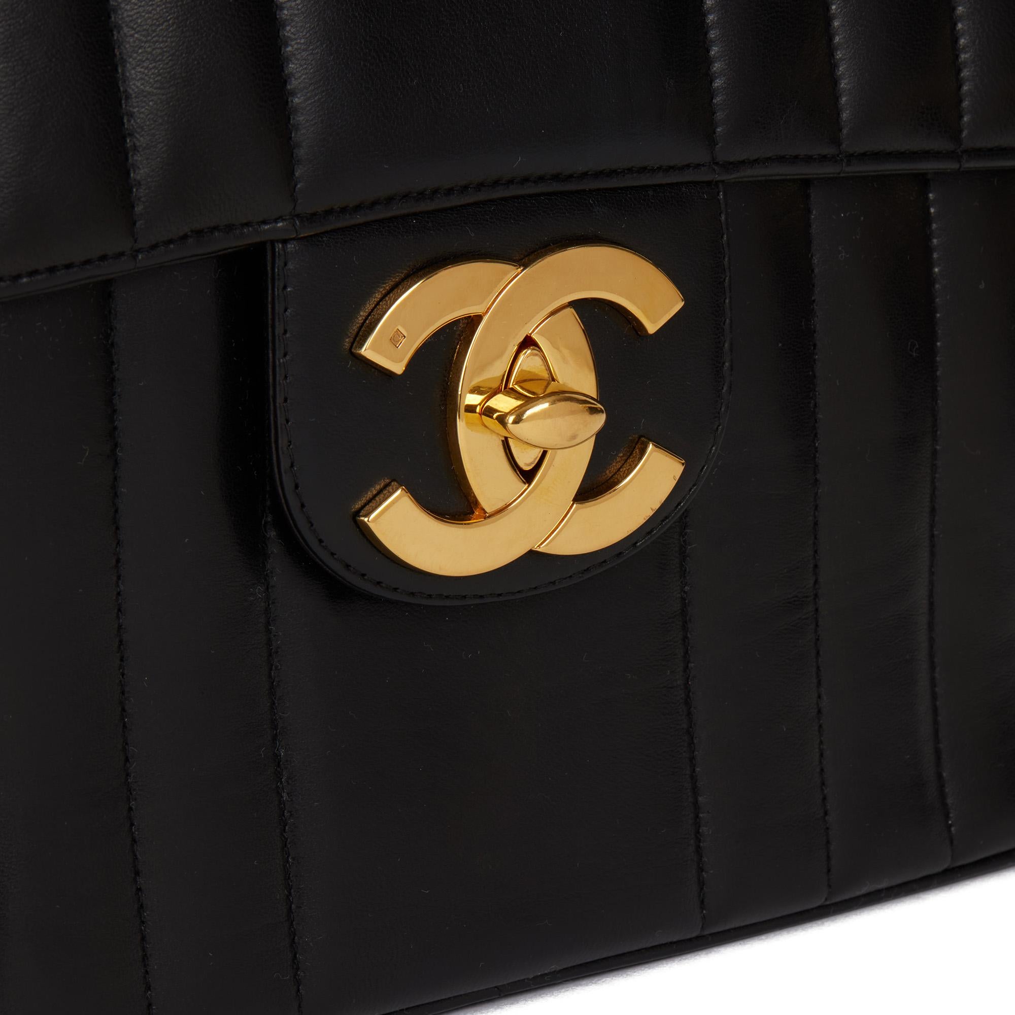 CHANEL Black Vertical Quilted Lambskin Vintage Jumbo XL Classic Single Flap Bag In Excellent Condition In Bishop's Stortford, Hertfordshire