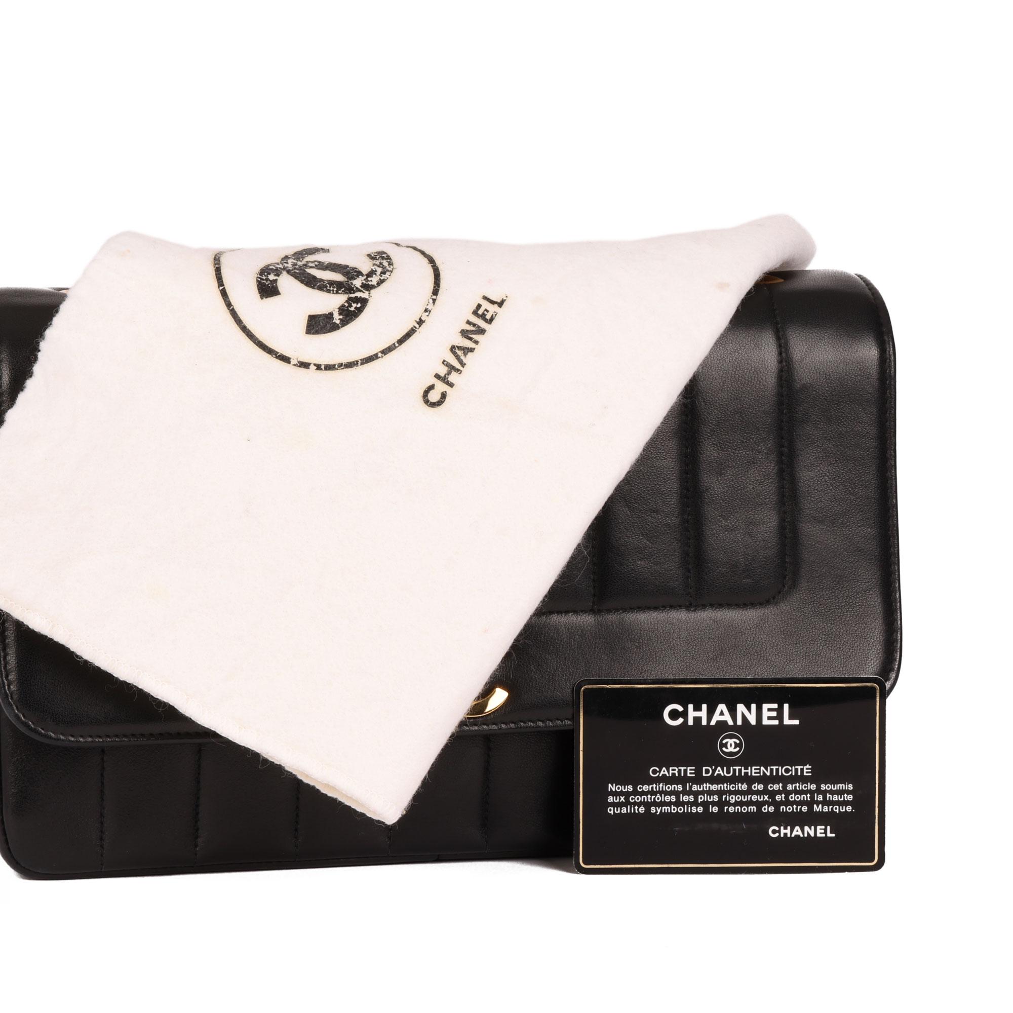 Chanel Black Vertical Quilted Lambskin Vintage Small Classic Single Flap Bag 1