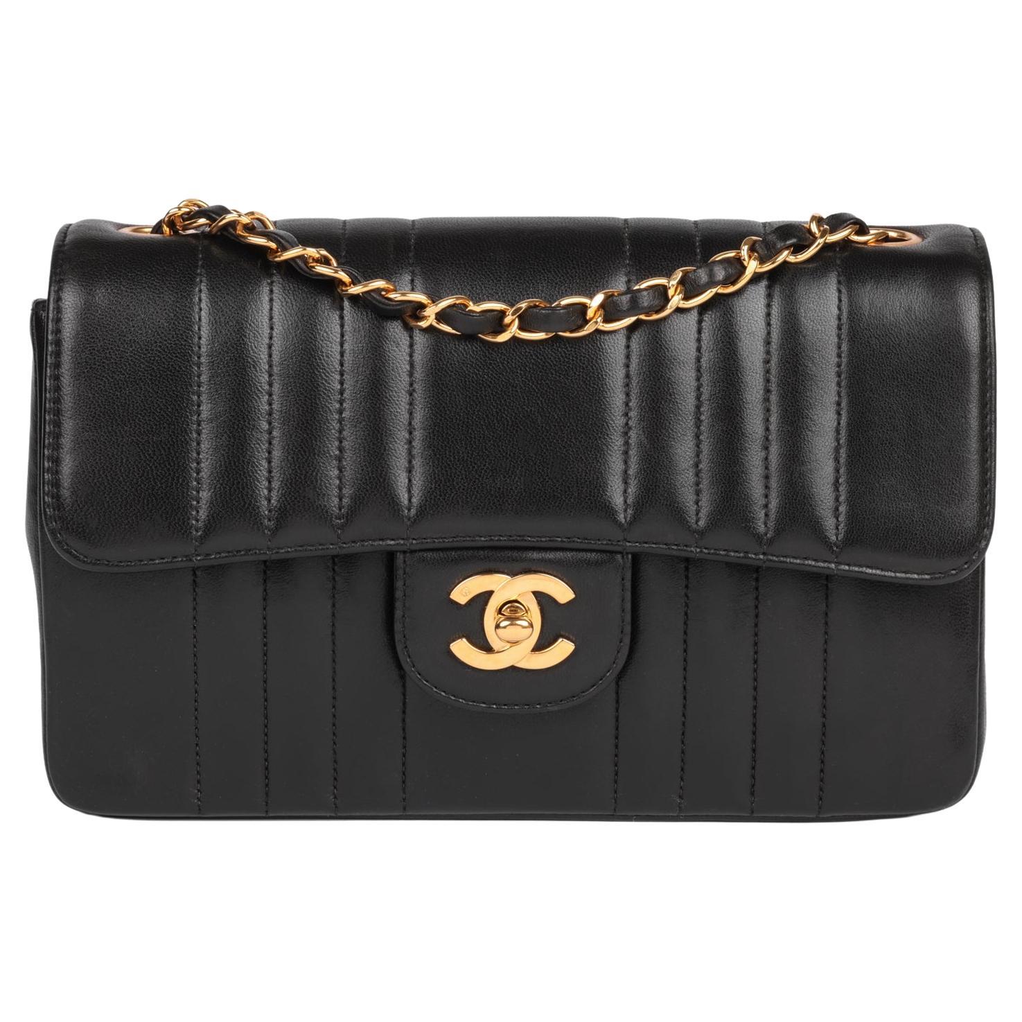 CHANEL Black Vertical Quilted Lambskin Vintage Small Classic