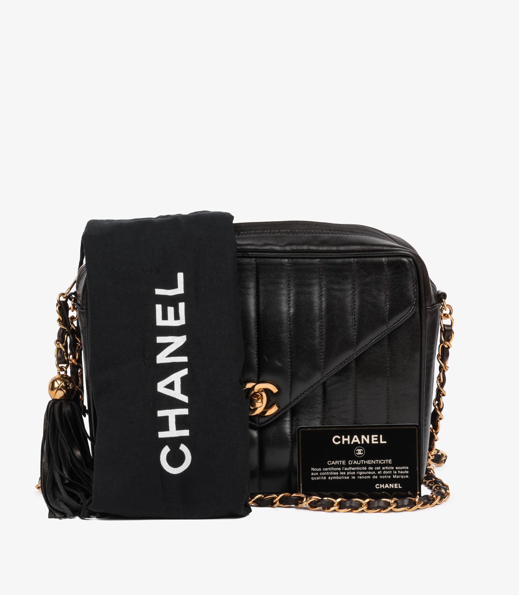 Chanel Black Vertical Quilted Lambskin Vintage Small Fringe Classic Camera Bag 8