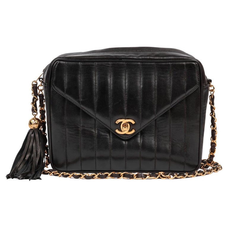 Chanel Black Vertical Quilted Lambskin Vintage Small Fringe Classic Camera  Bag at 1stDibs