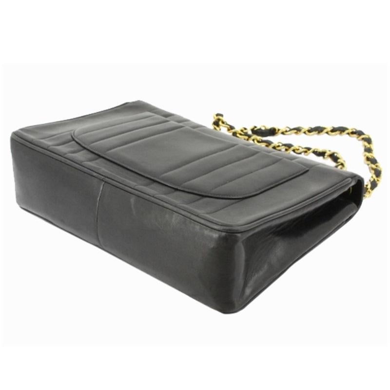 Chanel Black Vertical Quilted Lamsbkin Leather Jumbo Flap Shoulder Bag   2