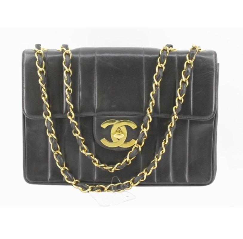 Chanel Black Vertical Quilted Lamsbkin Leather Jumbo Flap Shoulder Bag   3