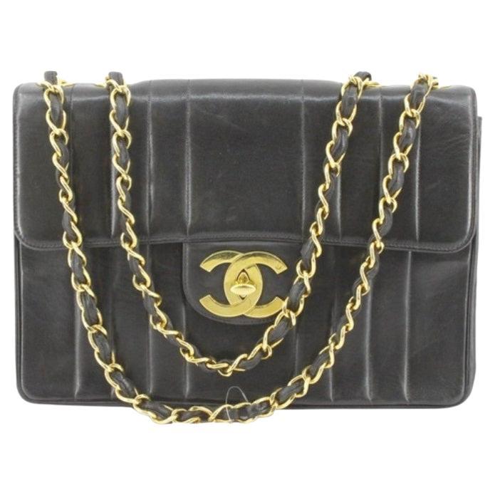 Chanel Black Vertical Quilted Lamsbkin Leather Jumbo Flap Shoulder Bag  