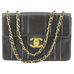 Chanel Black Vertical Quilted Lamsbkin Leather Jumbo Flap Shoulder Bag  