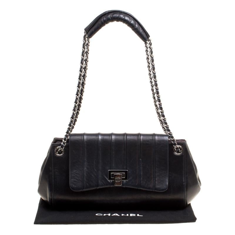Chanel Black Vertical Quilted Leather Accordion Flap Bag 7