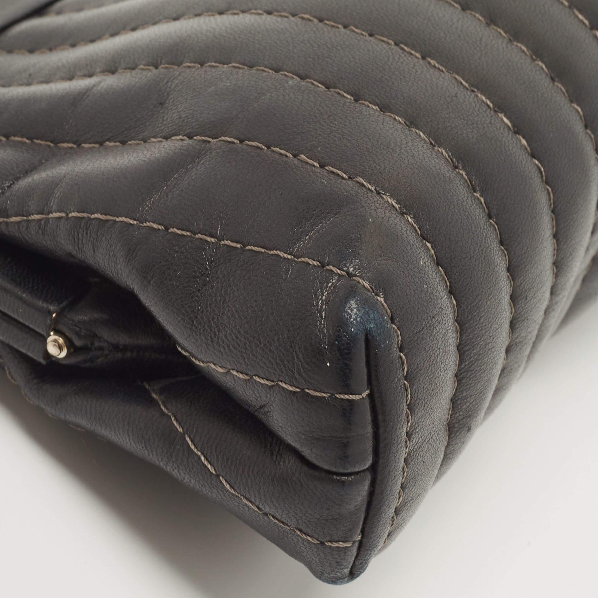 Chanel Black Vertical Stitch Leather Vintage Clutch For Sale 8