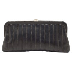 Chanel Black Vertical Stitch Leather Vintage Clutch