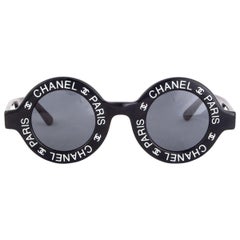 CHANEL noir VINTAGE 1993 ROUND LOGO Lunettes de soleil verres gris 01944