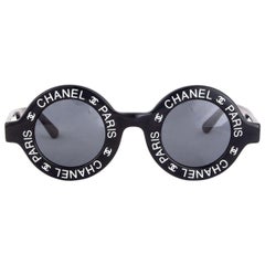 CHANEL black VINTAGE 1993 ROUND LOGO Sunglasses grey Lens 01944