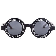 CHANEL Vintage 93 Spring Black "CHANEL PARIS" Logo Round  Sunglasses 01947 94305