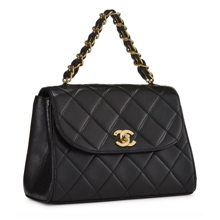 Chanel Black Vintage 90's Quilted Lambskin Tote Bag For Sale at