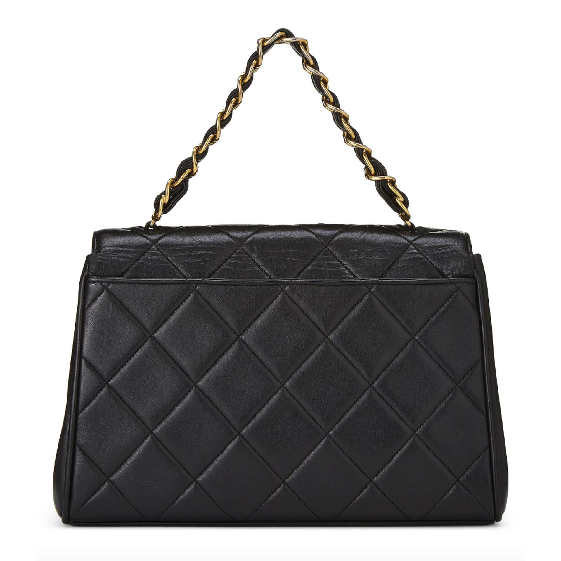 chanel vintage black lambskin leather quilted tote bag