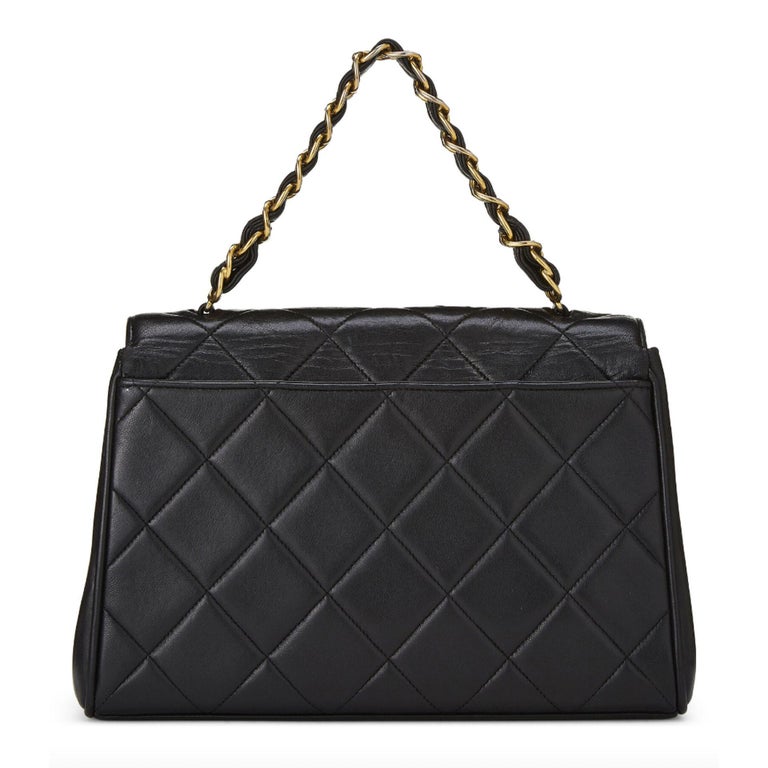 Chanel Black Vintage 90's Quilted Lambskin Tote Bag For Sale at 1stDibs   chanel quilted lambskin tote bag, chanel vintage black lambskin leather  quilted tote bag, black tote bag with chain handles