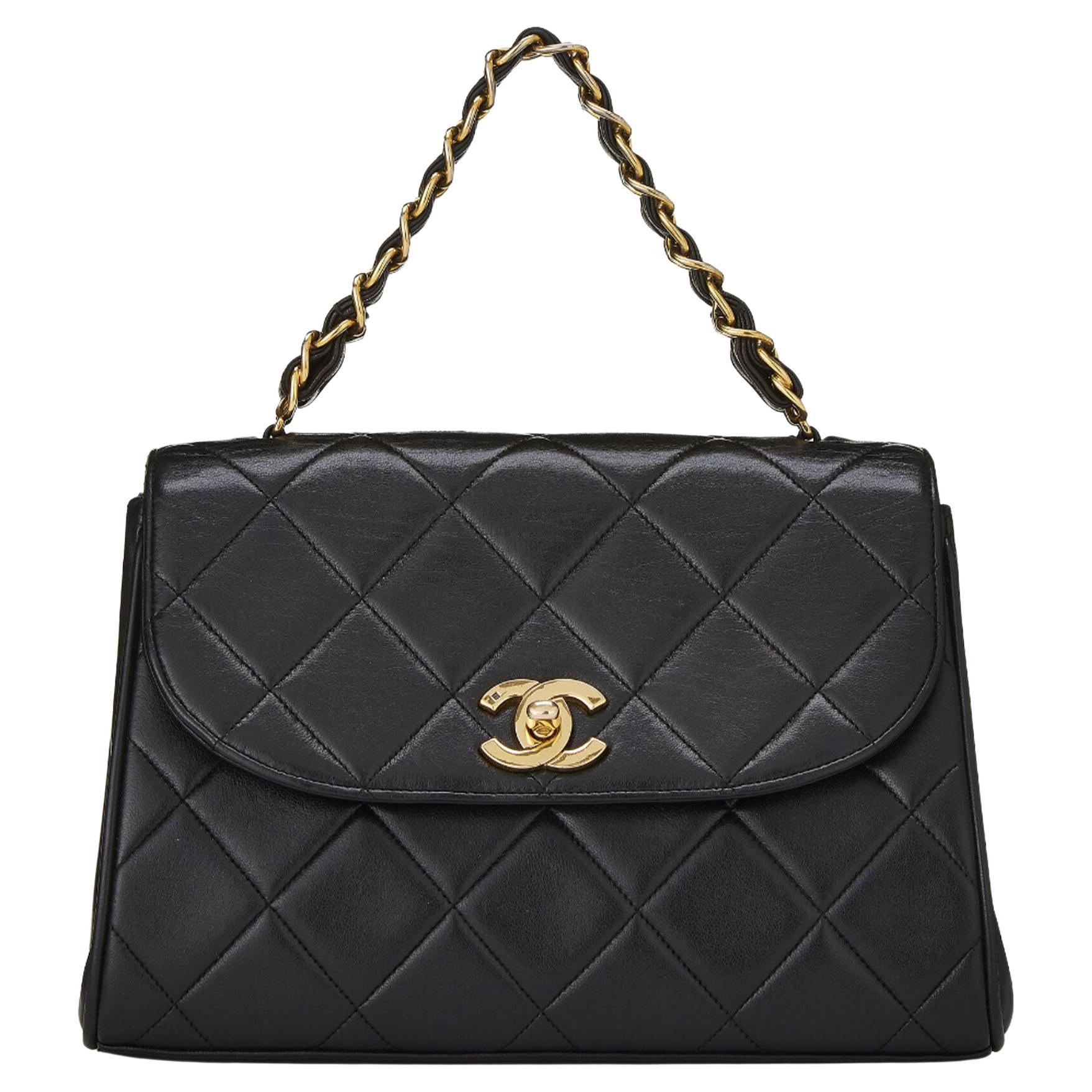 Chanel Vintage Rare Black Caviar Top Handle Classic Kelly Flap Bag For Sale  at 1stDibs