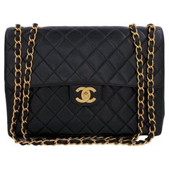 Chanel Black Vintage Jumbo Classic Flap Bag 24k GHW Lambskin 65909