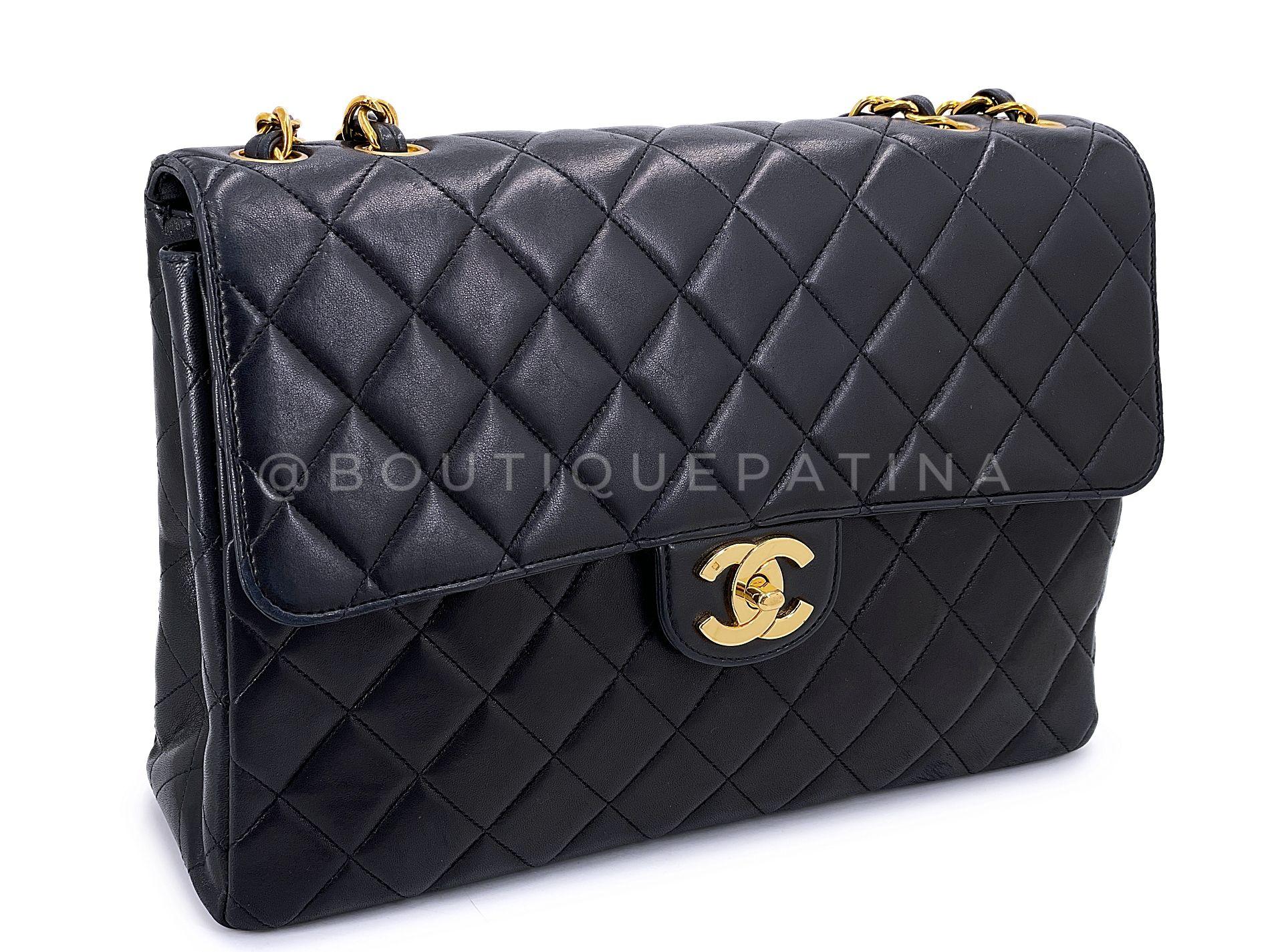 Chanel Black Vintage Jumbo Classic Flap Bag 24k GHW Lambskin 68100 In Excellent Condition In Costa Mesa, CA