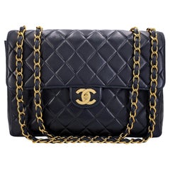 Chanel Black Vintage Jumbo Classic Flap Bag 24k GHW Lambskin 68100